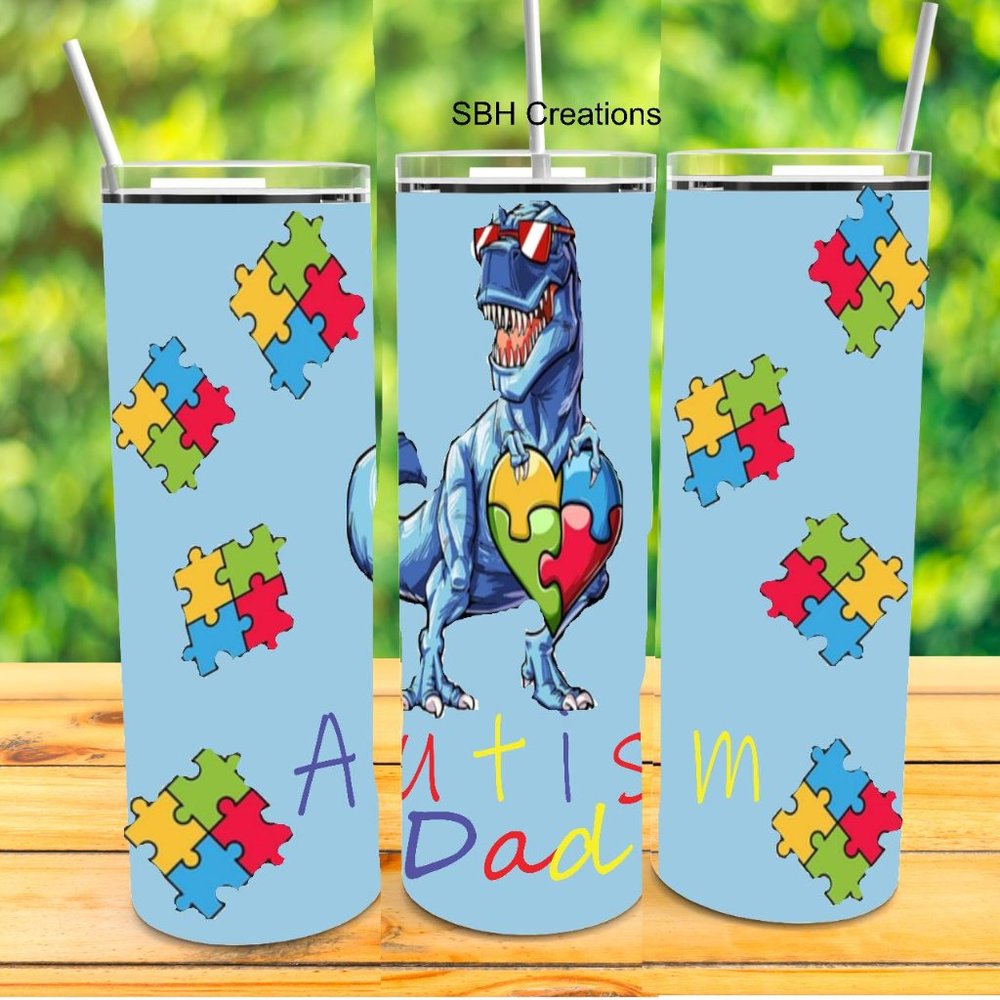 Dino Autism Dad tumbler